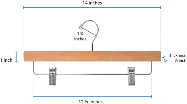 Classic Wood Bar Pants/Skirt Hanger with Adjustable Clips