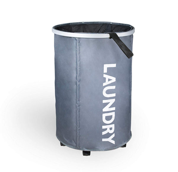 Collapsible Round Rolling Laundry Hamper with Mesh Closure