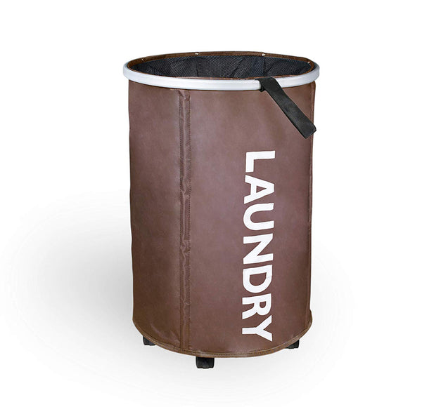 Collapsible Round Rolling Laundry Hamper with Mesh Closure